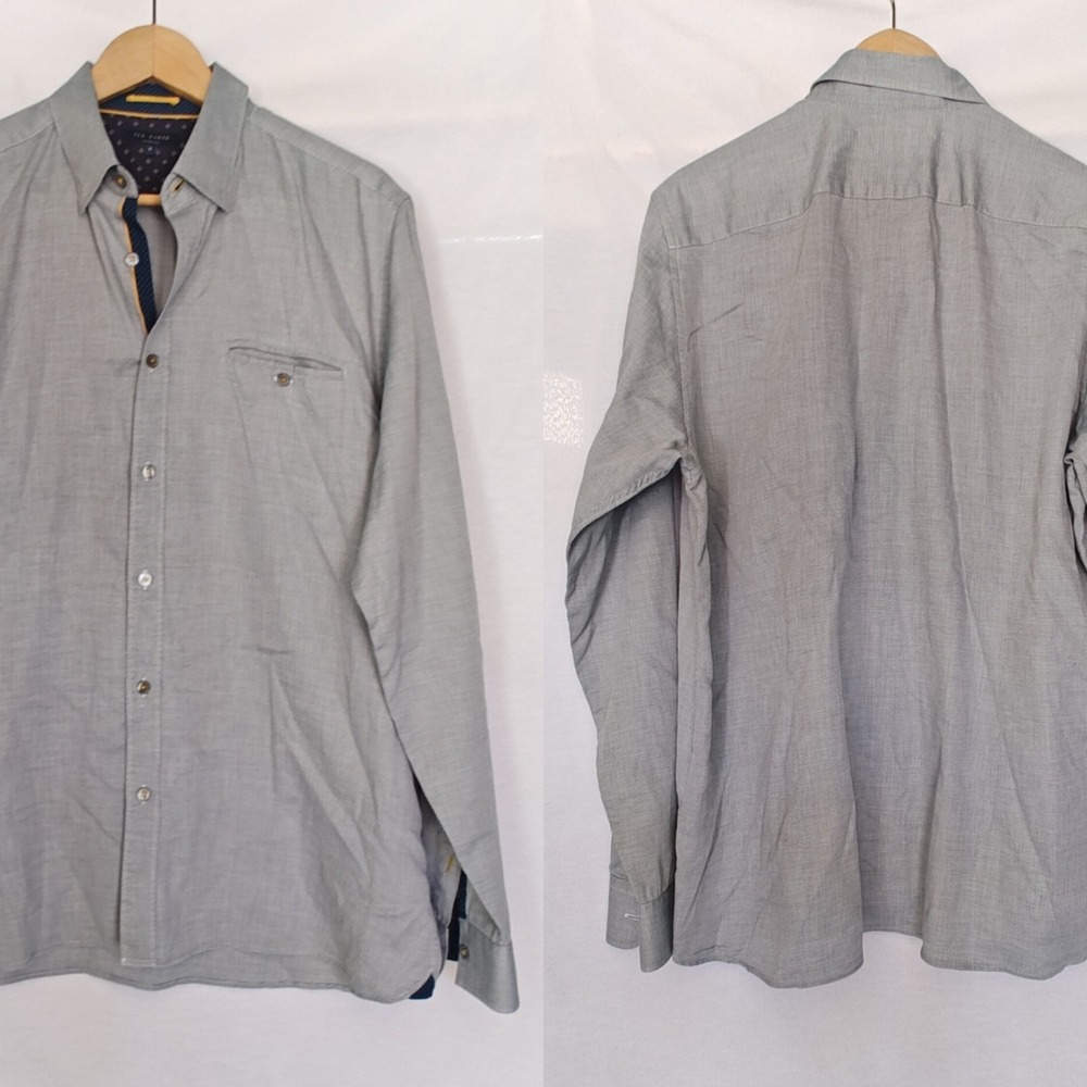 Ted Baker THE FUNK LONG SLEEVE‎ OXFORD SHIRT Button Front Blue White 4 XXL 2XL